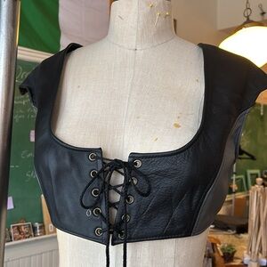 Crimson Chain Leatherworks Black Grey Lace-Up Leather Crop Half Bodice